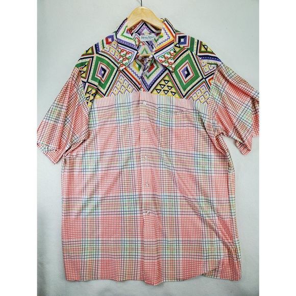 Vintage King Size for Tall & Big Men Button Up Short Sleeve Single Stitch Shirt - Picture 1 of 12